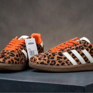 Sneakers with Leopard Print and Orange Accents